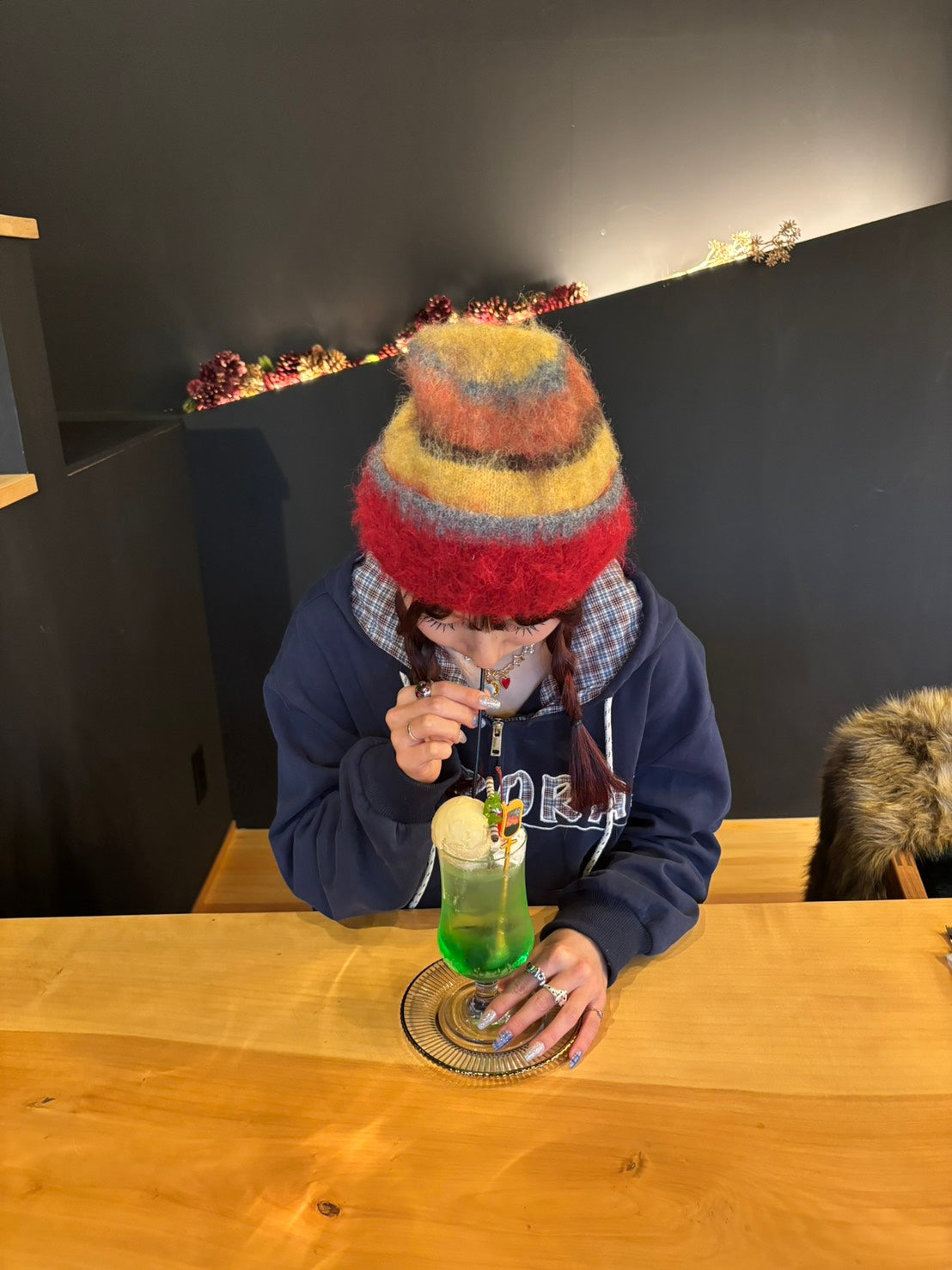 カラーブロック シャギーニットビーニー　BIBI-010