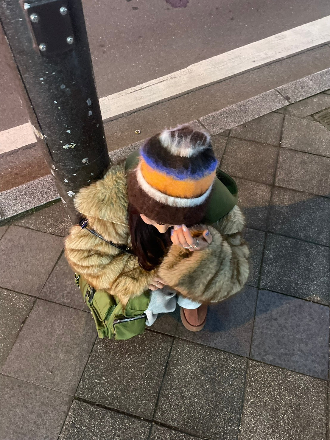 カラーブロック シャギーニットビーニー　BIBI-010