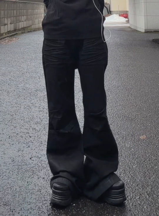 ブラックコーティング フレアデニムパンツ　AKA-004