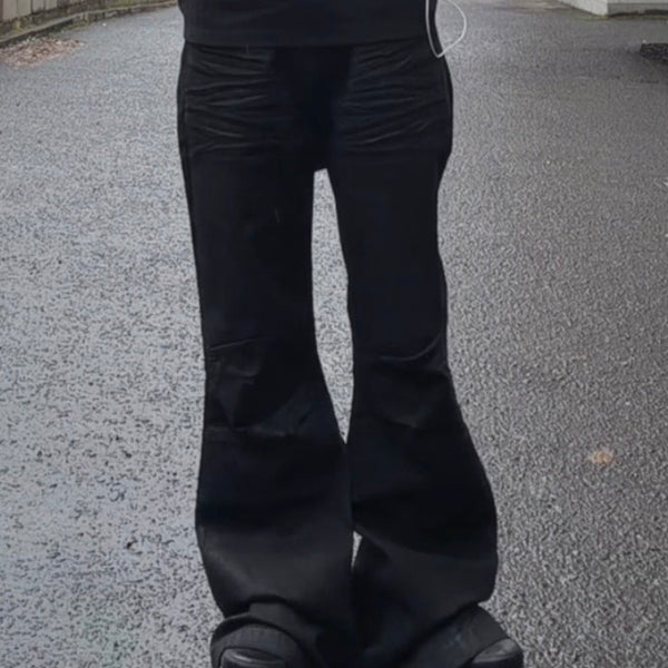 ブラックコーティング フレアデニムパンツ AKA-004