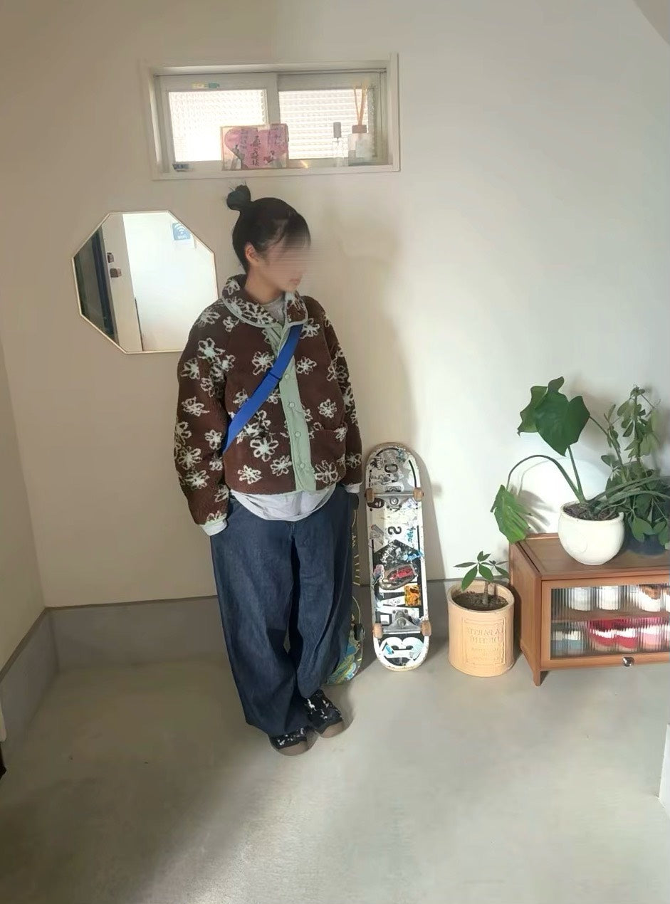 リバーシブルフラワーボア ショートジャケット IRH-001