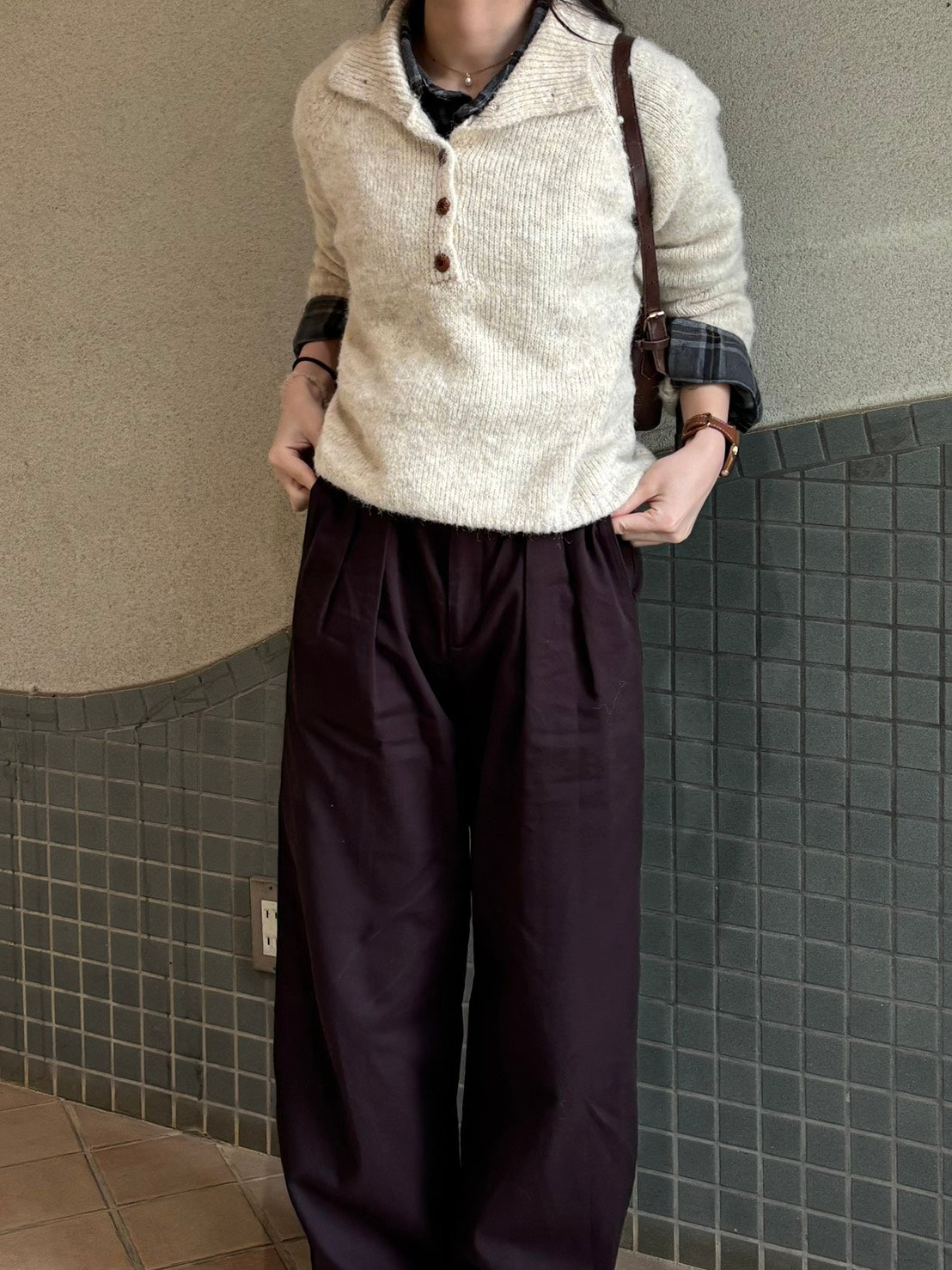 ハーフボタンニットトップス CLG005