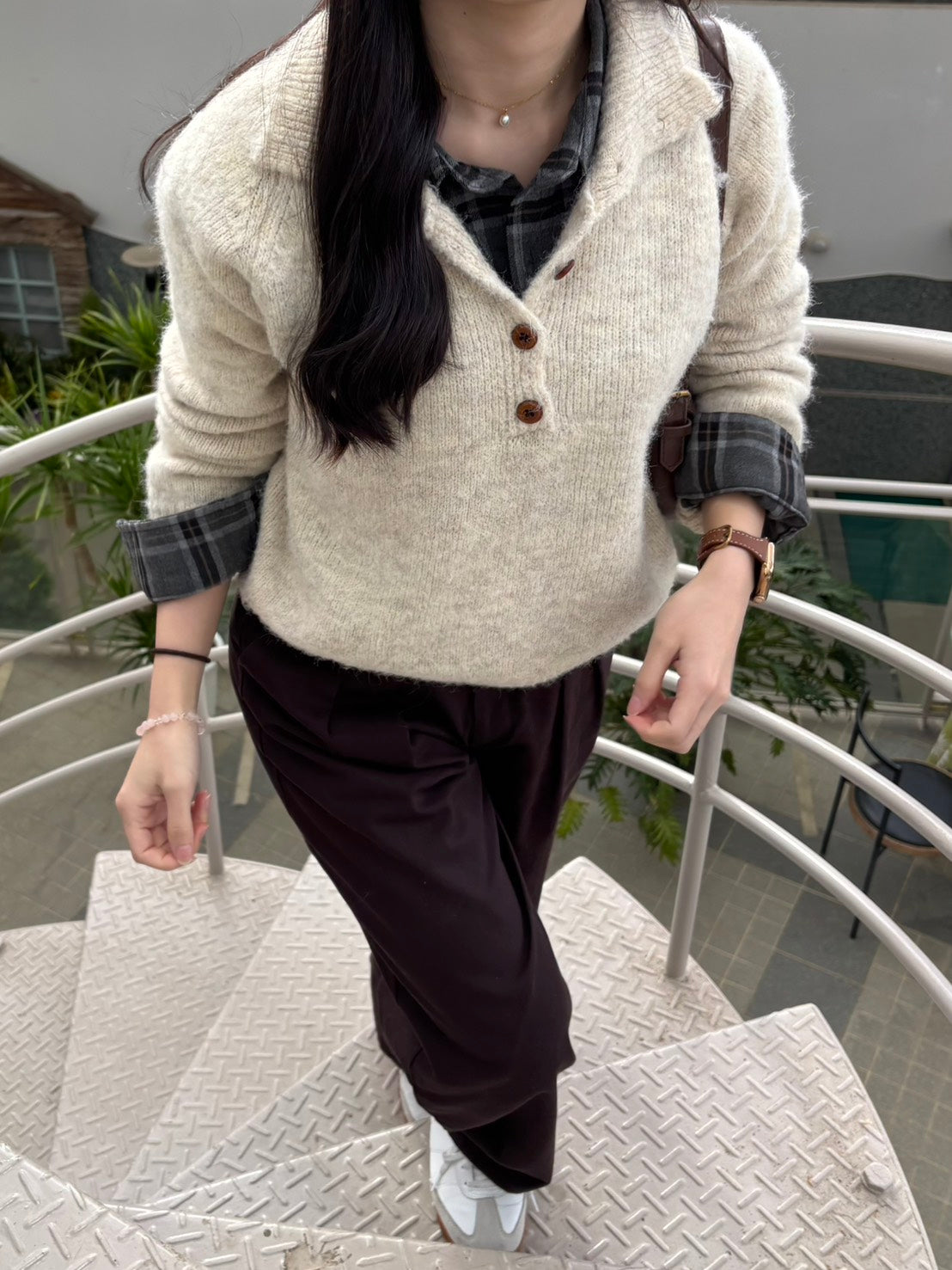 ハーフボタンニットトップス CLG005