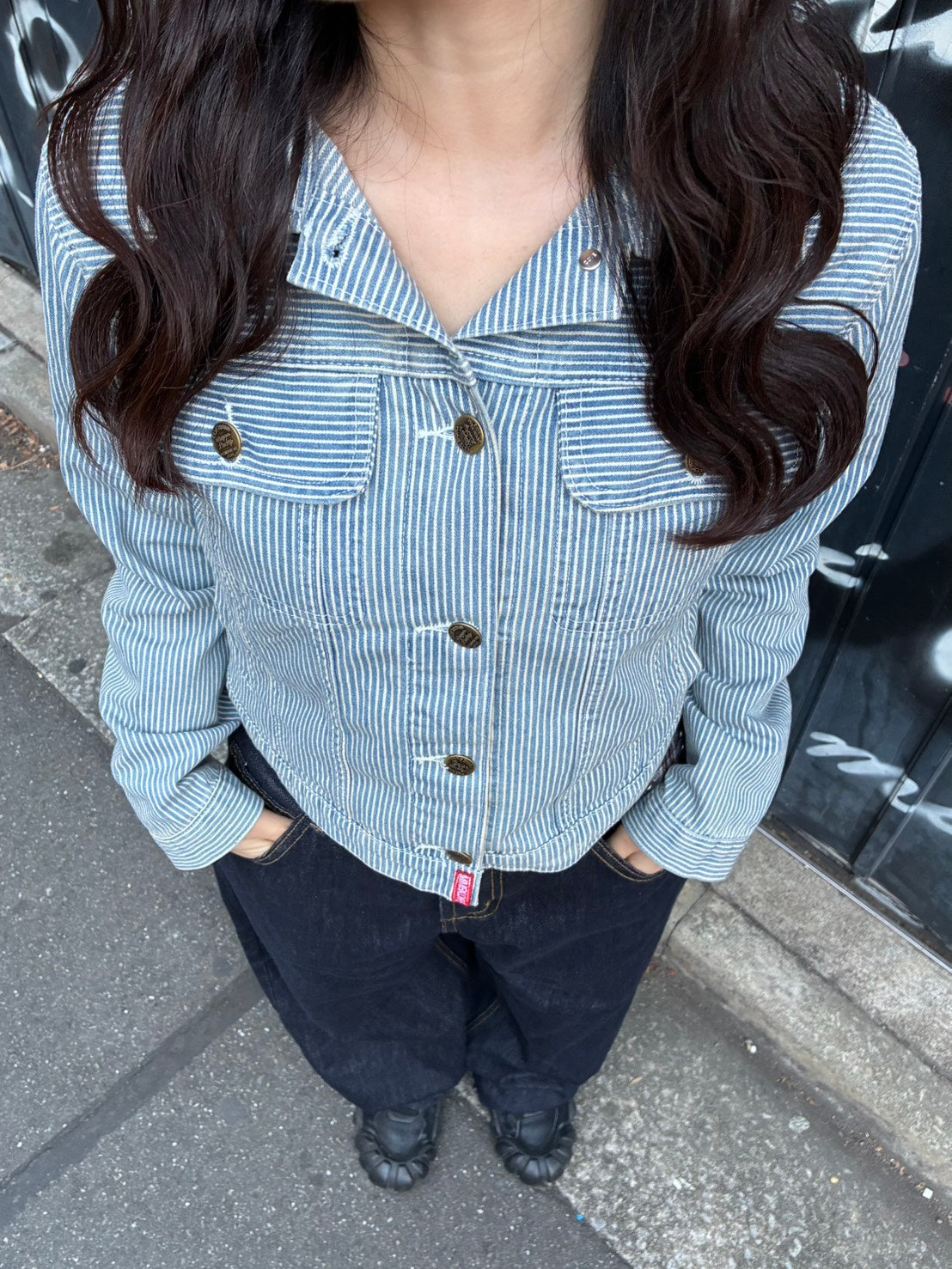 ヒッコリーストライプ・クロップド丈トラッカージャケット PC005