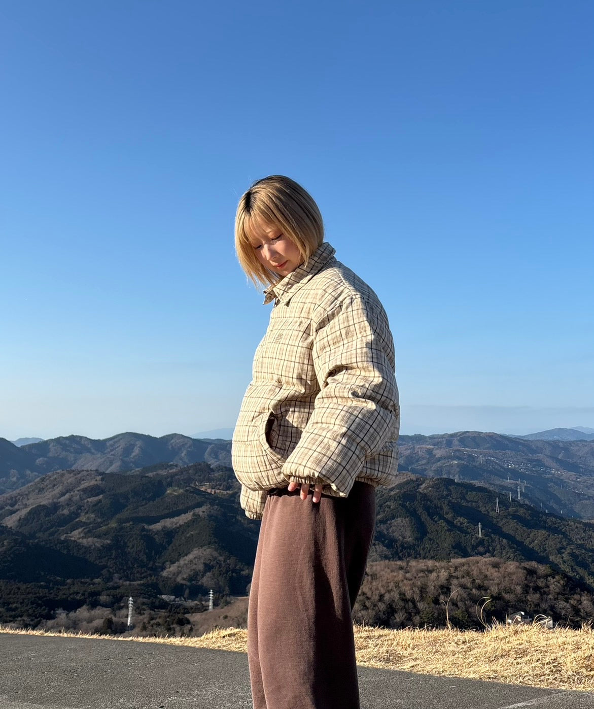 襟付き中綿チェックジャケット KA006