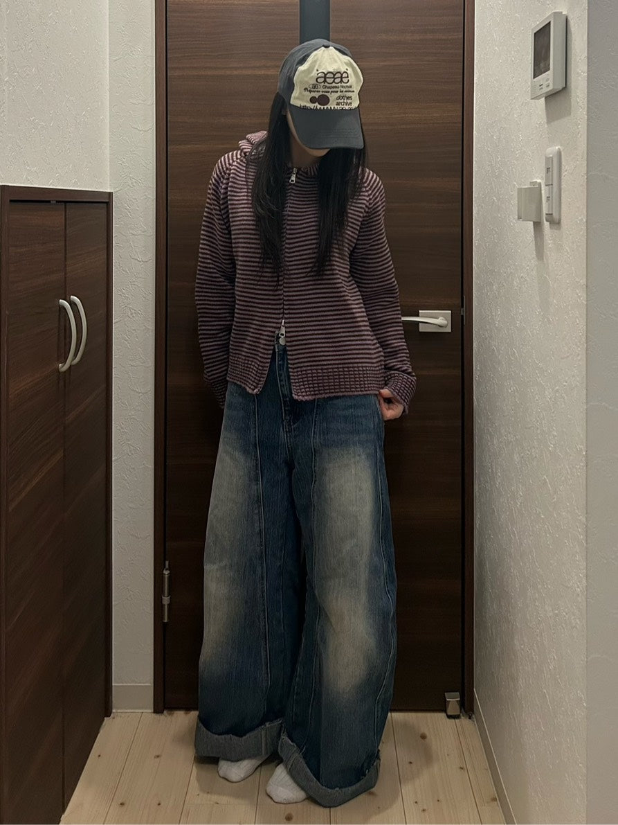 ボーダージップニットフーディー OT-040