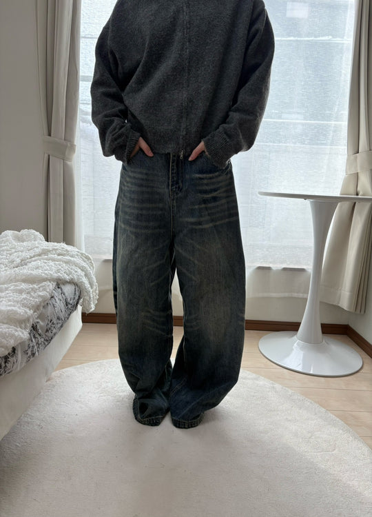 ウォッシュドデニム カーブワイドパンツ　CHP-005