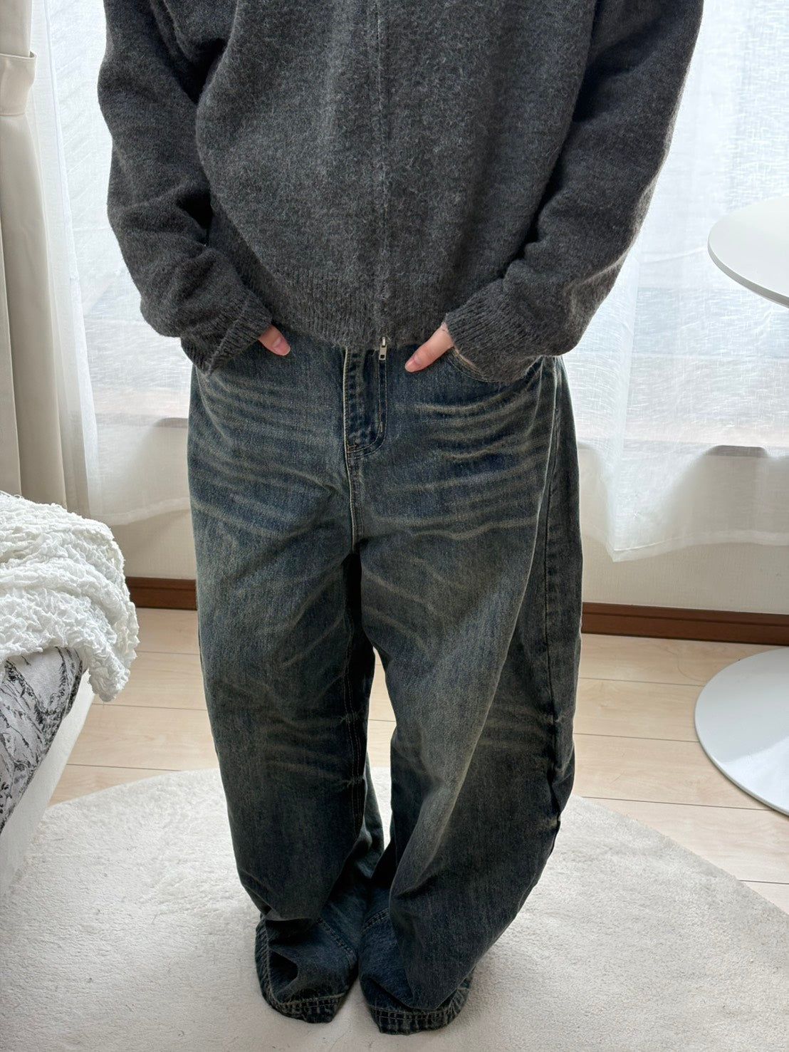 ウォッシュドデニム カーブワイドパンツ　CHP-005