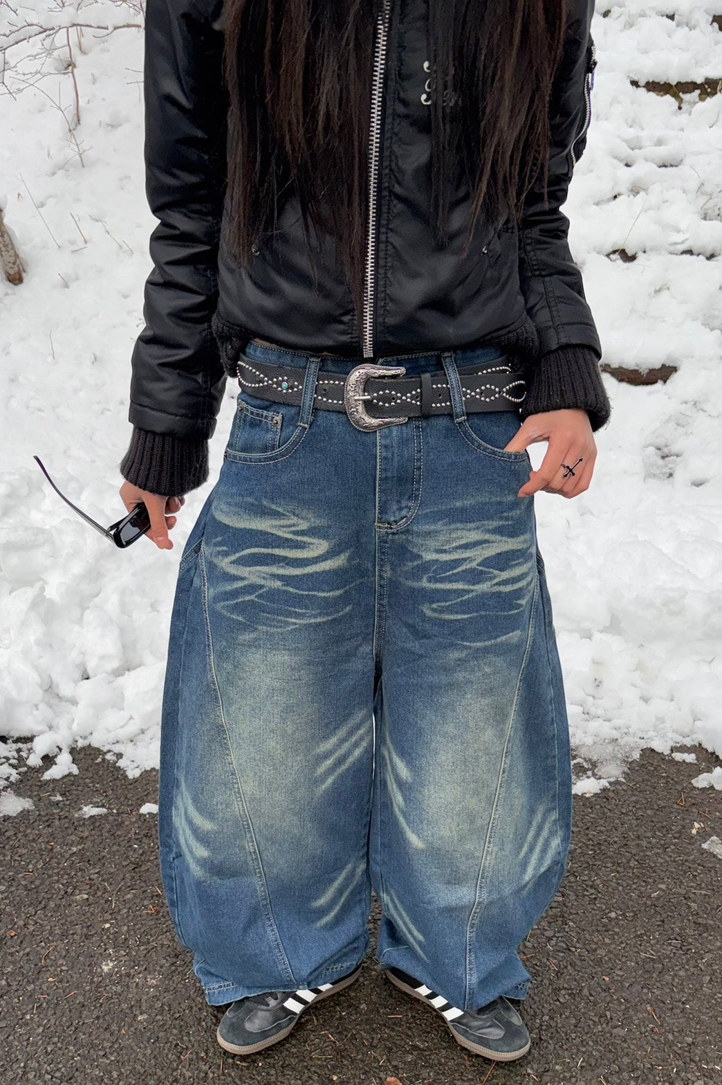 ヴィンテージ加工バギーデニム LO-011