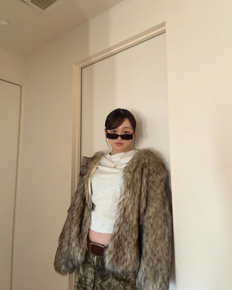 エコファーVネックショートジャケット CC-001