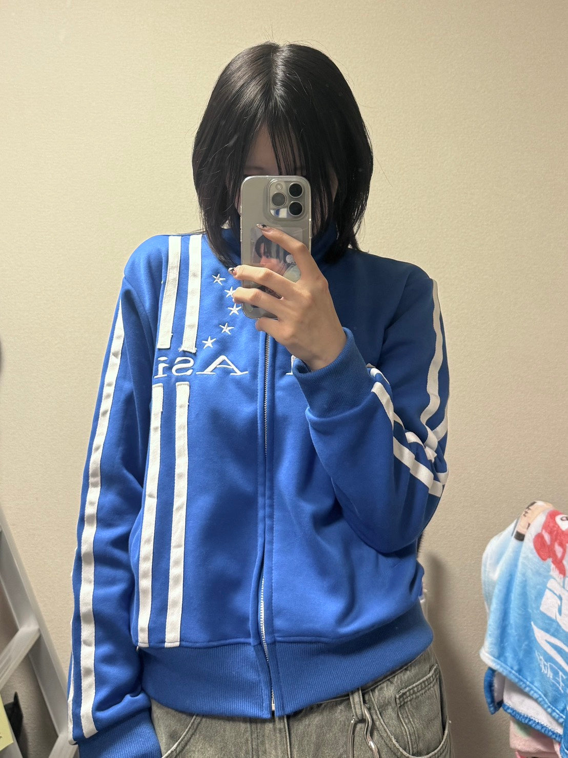 星刺繍ラインデザイン ハイネックトラックジャケット　LXY-007