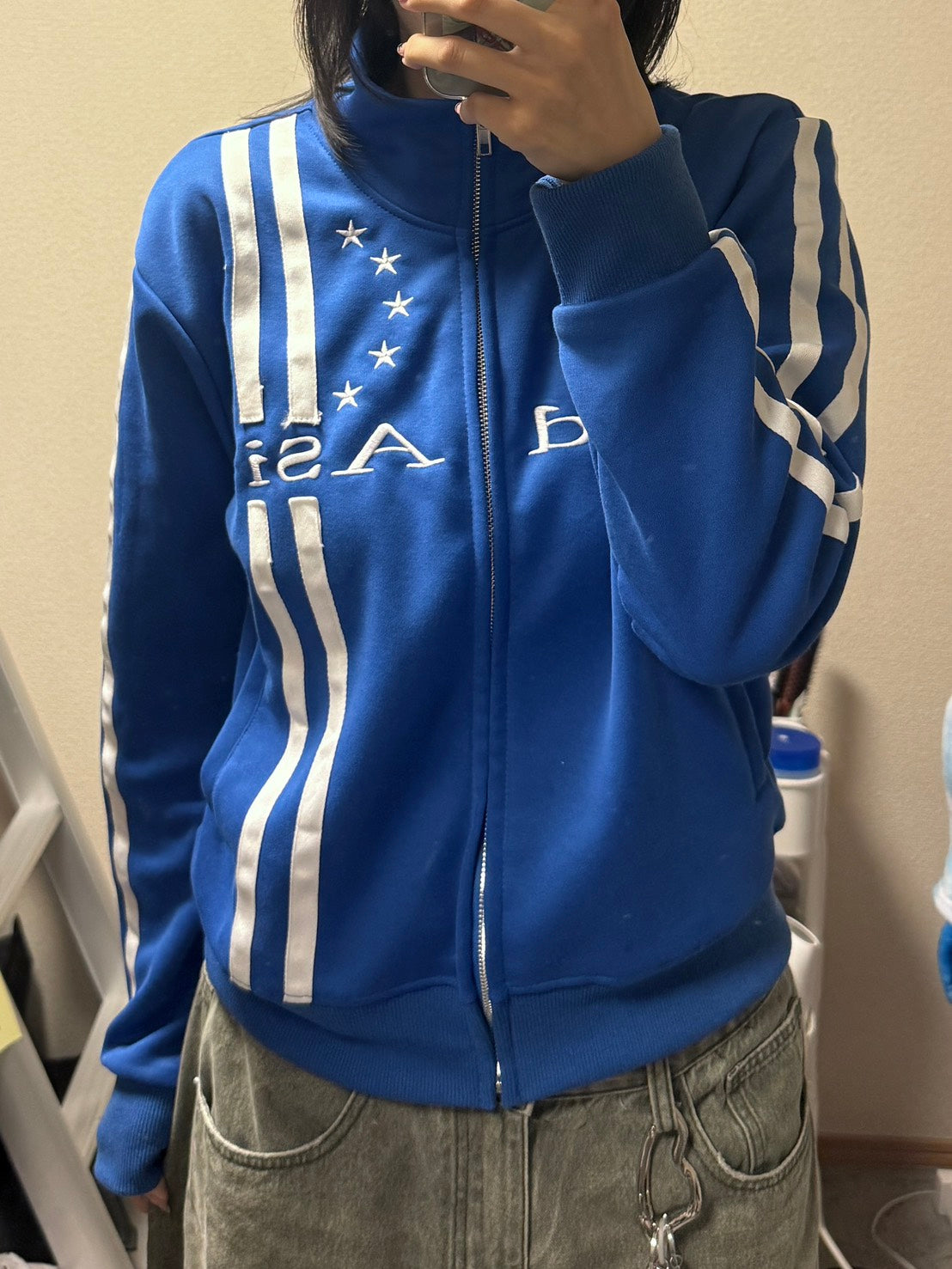 星刺繍ラインデザイン ハイネックトラックジャケット　LXY-007