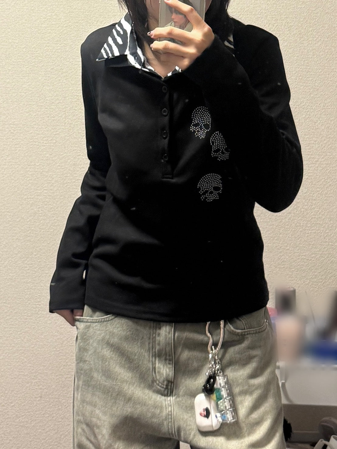 ゼブラ襟デザイン ポロネック長袖カットソー LXY-008