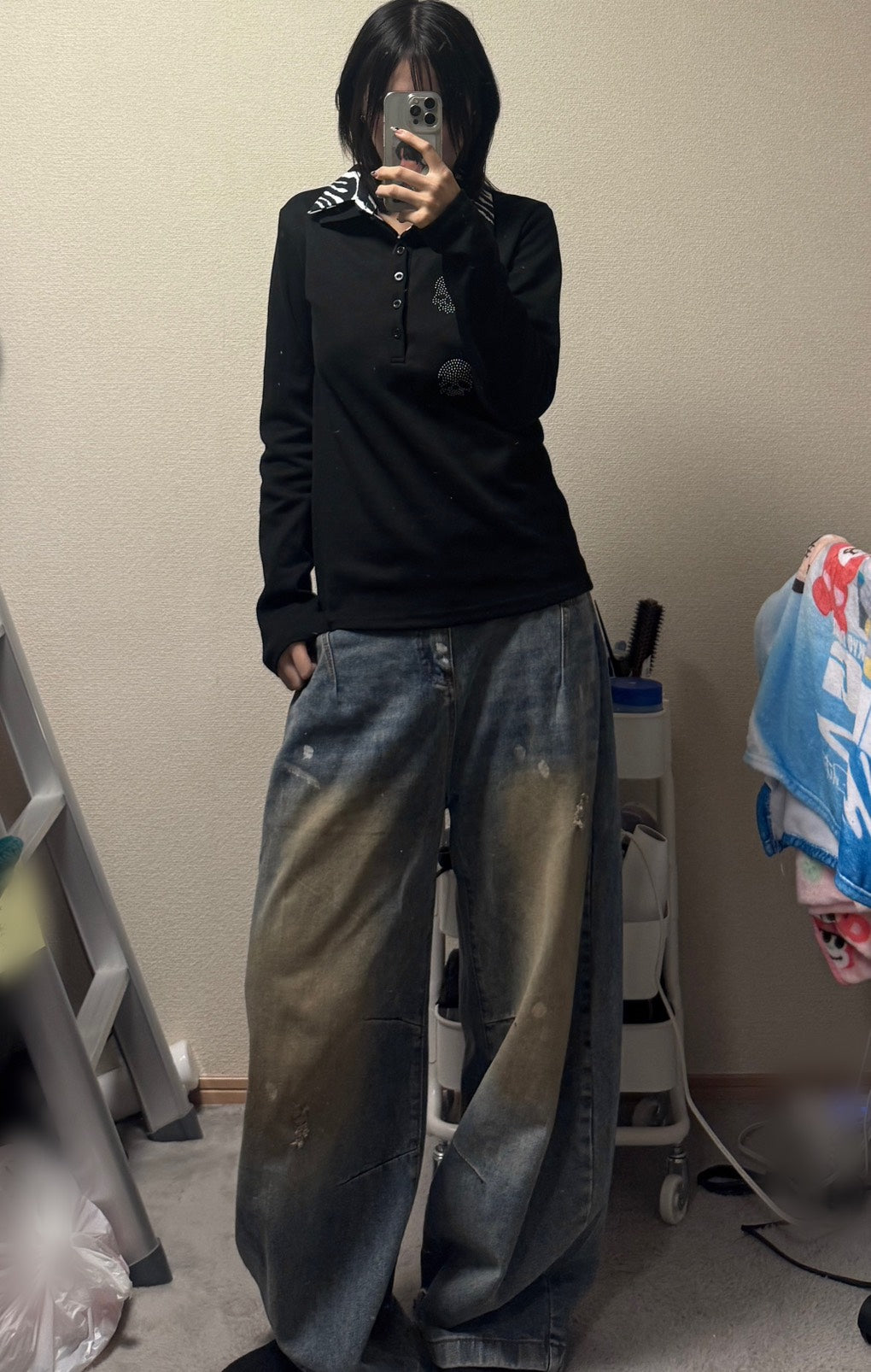 ゼブラ襟デザイン ポロネック長袖カットソー LXY-008