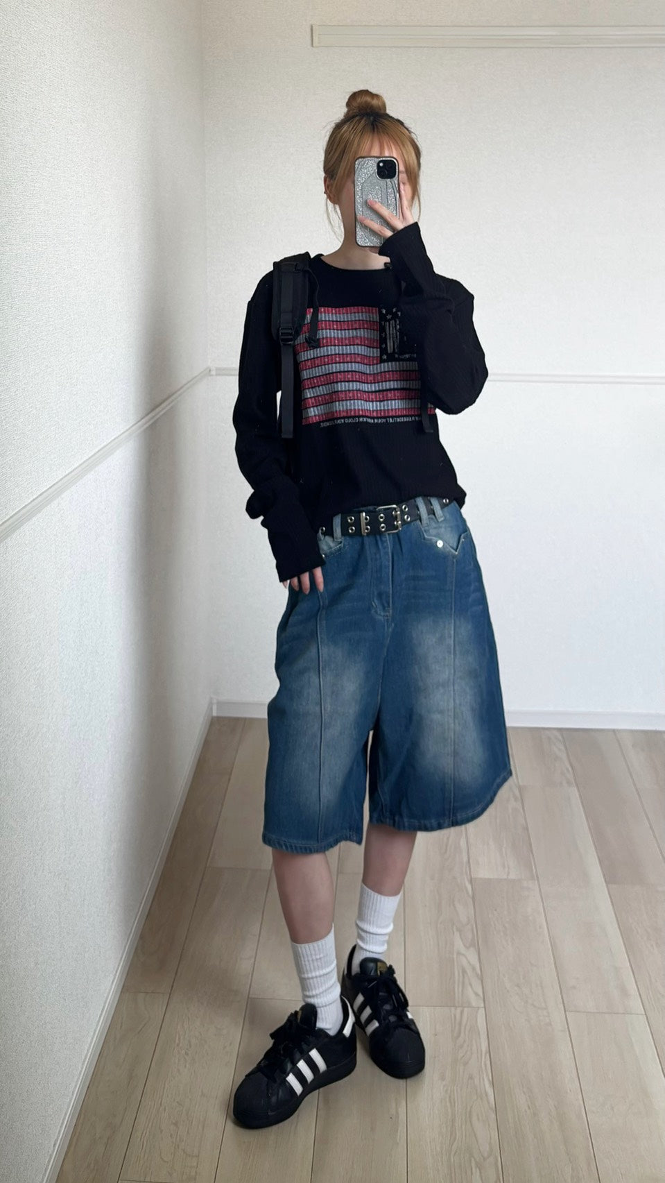 ヴィンテージウォッシュ ワイドデニムハーフパンツ SCK-048