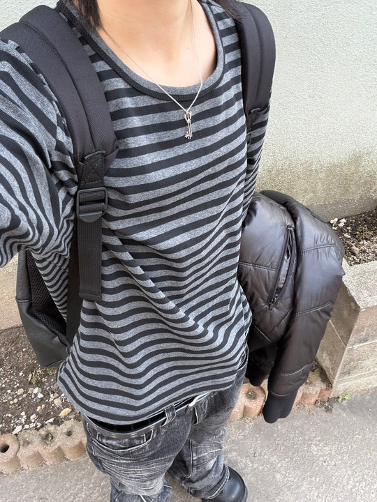 ヴィンテージボーダー クルーネックロングスリーブT　　AKA-007