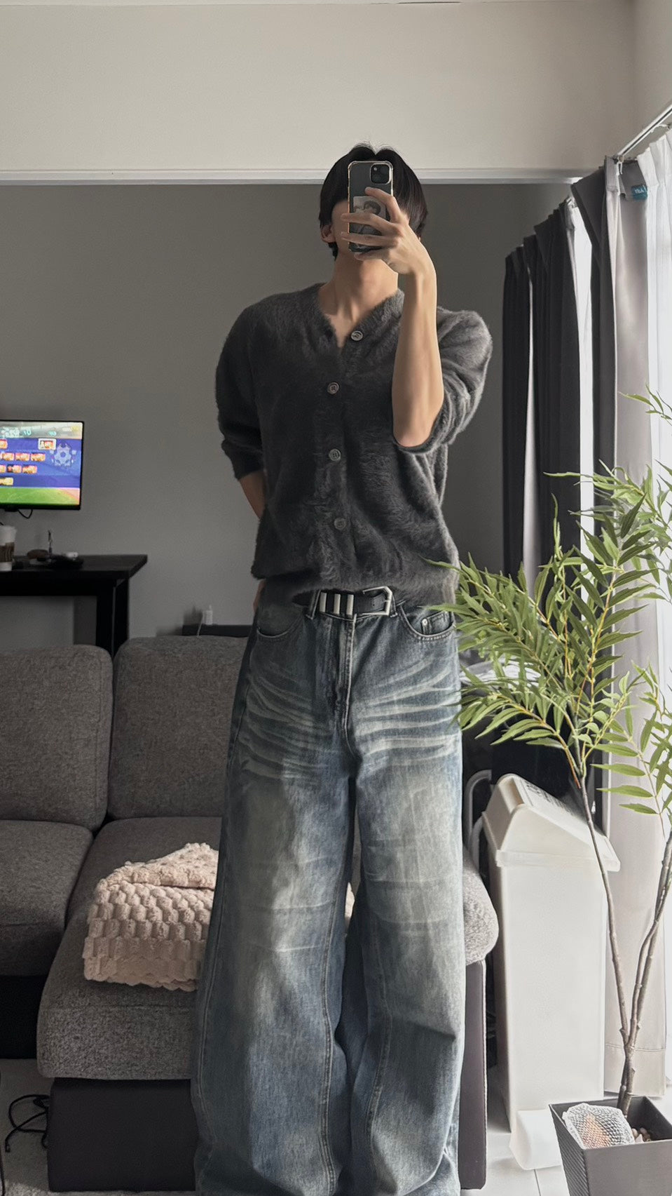 モヘア混 Vネック ニットカーディガン オーバーサイズ HOR-005