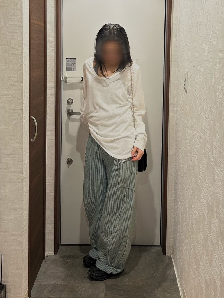 ルーズネック オーバーサイズ重ね着風ロンT　OT-049