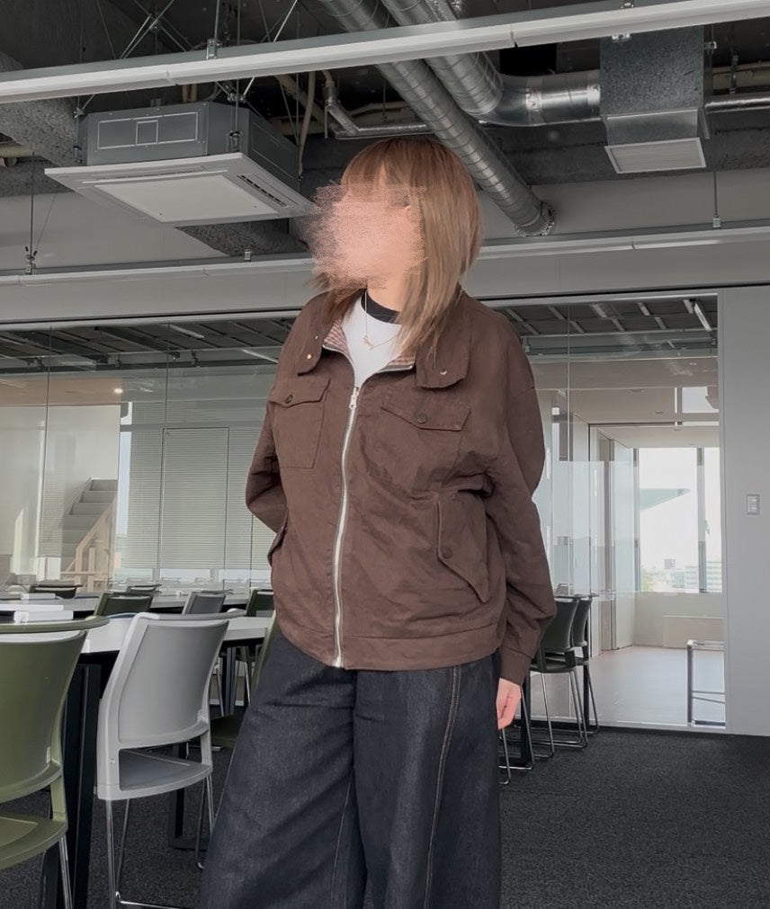 リバーシブル チェック×無地 ヴィンテージジップジャケット AT009