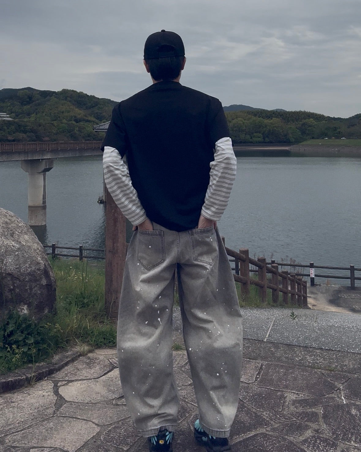 ウォッシュペイント バナナシルエットワイドデニム　RL-002