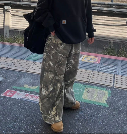 ヴィンテージウォッシュ ブランチカモワイドパンツ  AT010