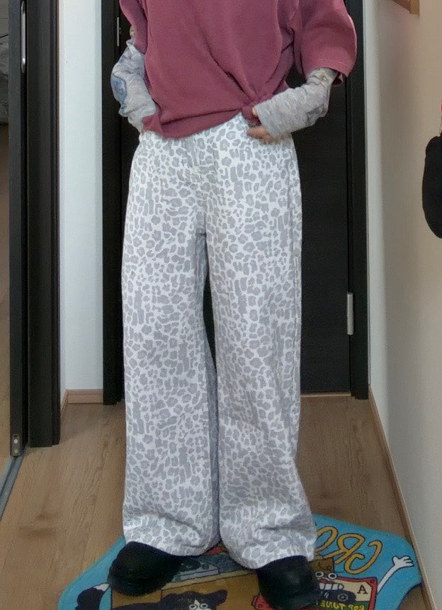 レオパード柄ハイウエストワイドデニムパンツ　GY-010