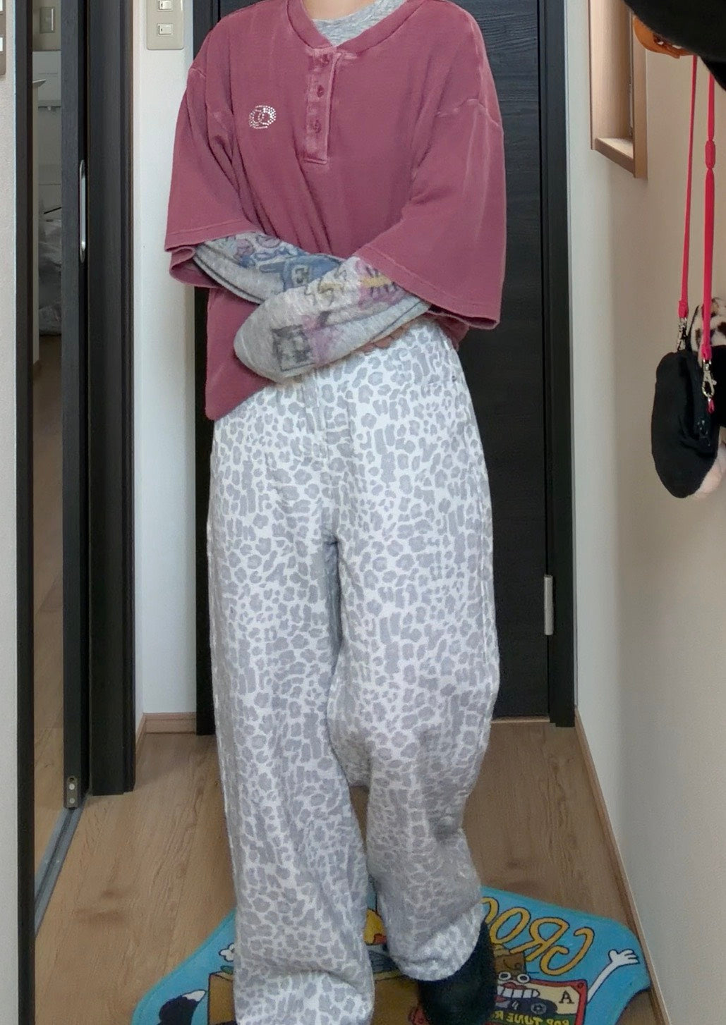 レオパード柄ハイウエストワイドデニムパンツ　GY-010