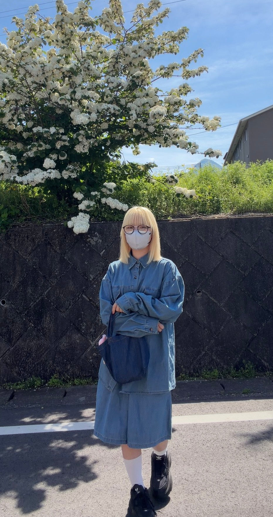 ウォッシュデニムシャツ×ショーツセット　GY-011