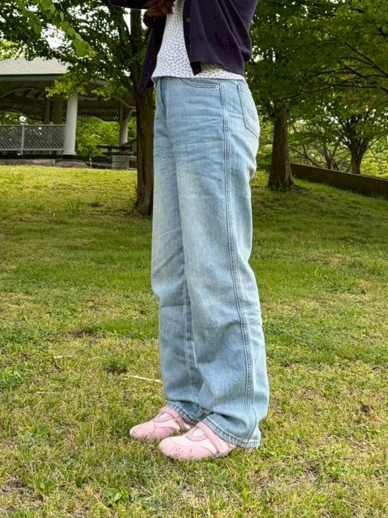 ハイウエストライトウォッシュワイドデニムパンツ SLT-001