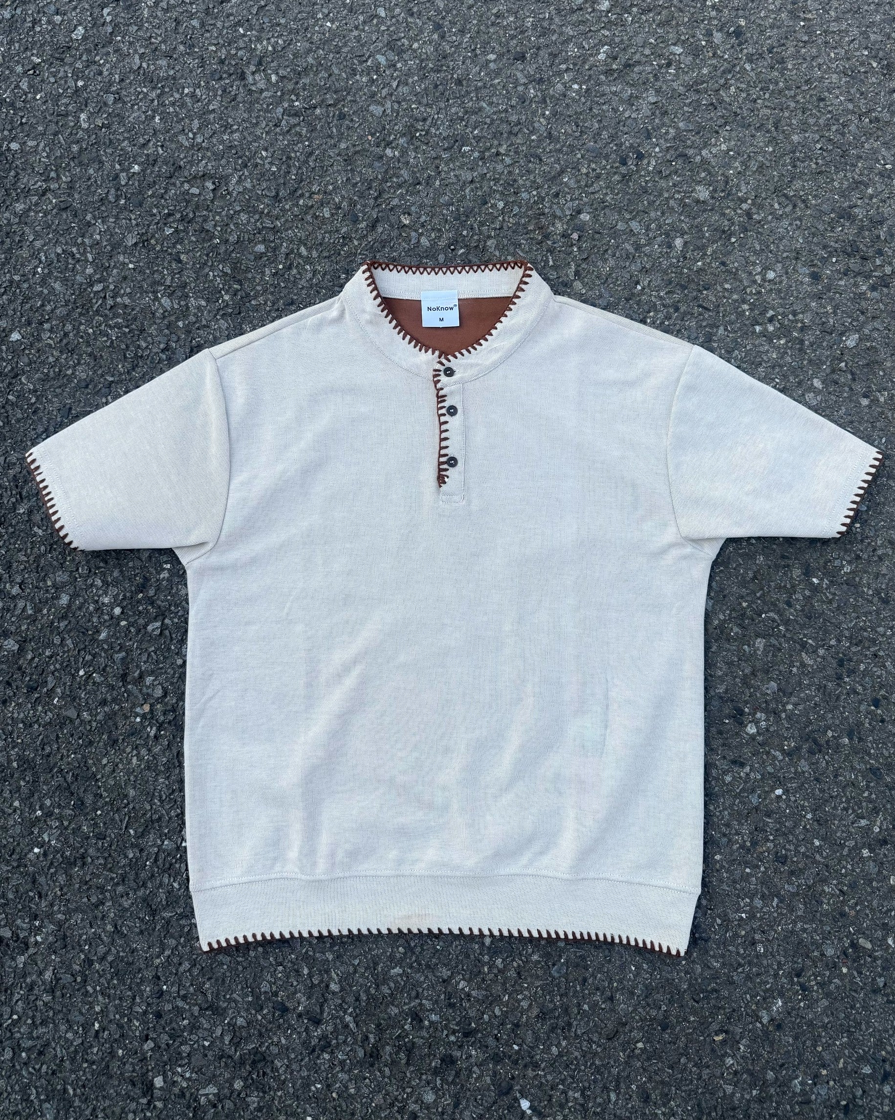 手縫いステッチヘンリーネック半袖Tシャツ KO-019