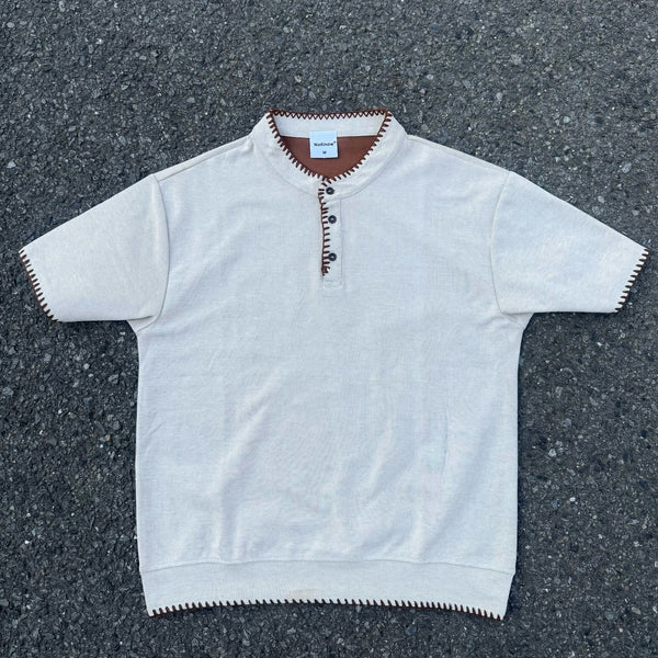 手縫いステッチヘンリーネック半袖Tシャツ KO-019