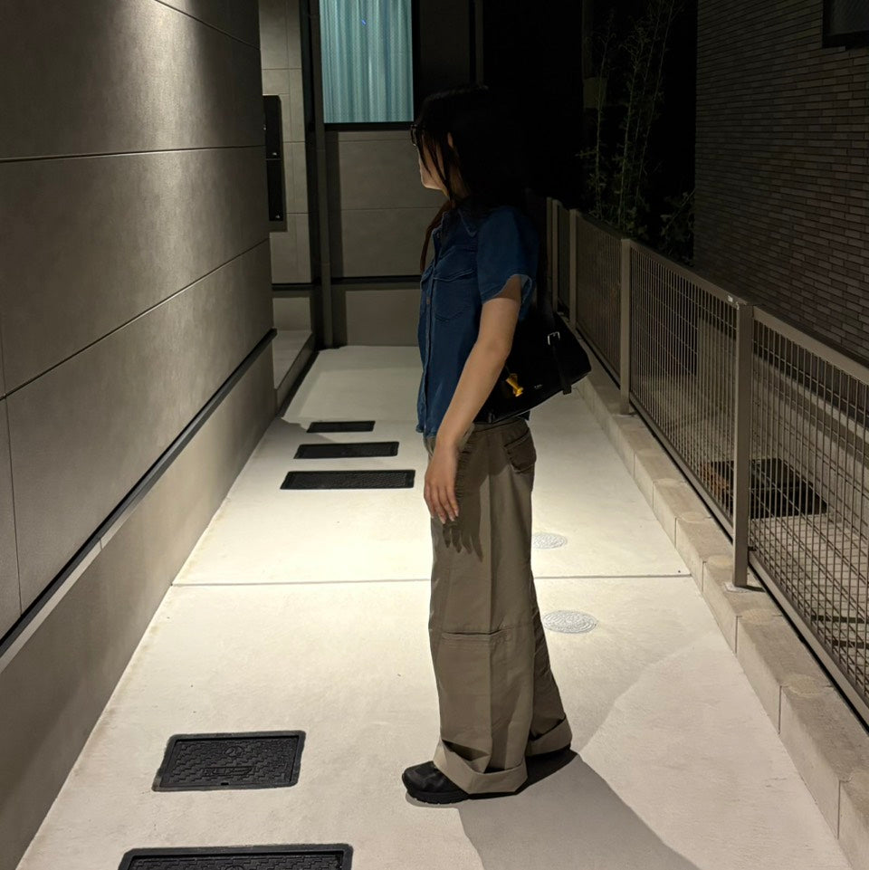 デニムシャツ＆ベージュワイドパンツ セット VL004