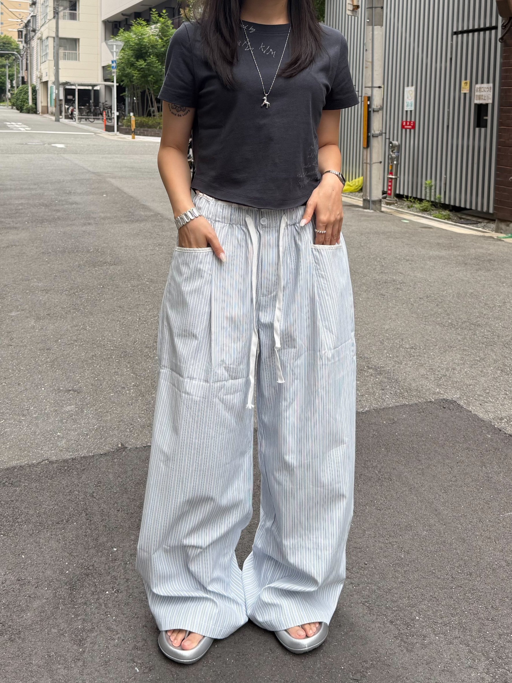 ストライプドローコードルーズワイドパンツ TM-016