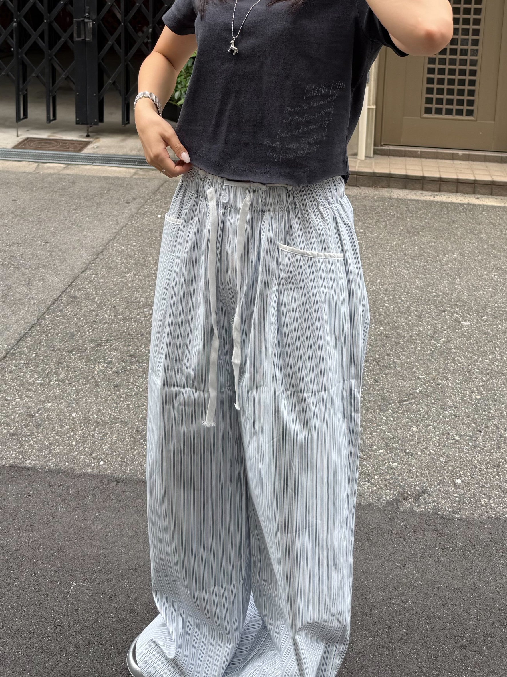 ストライプドローコードルーズワイドパンツ TM-016