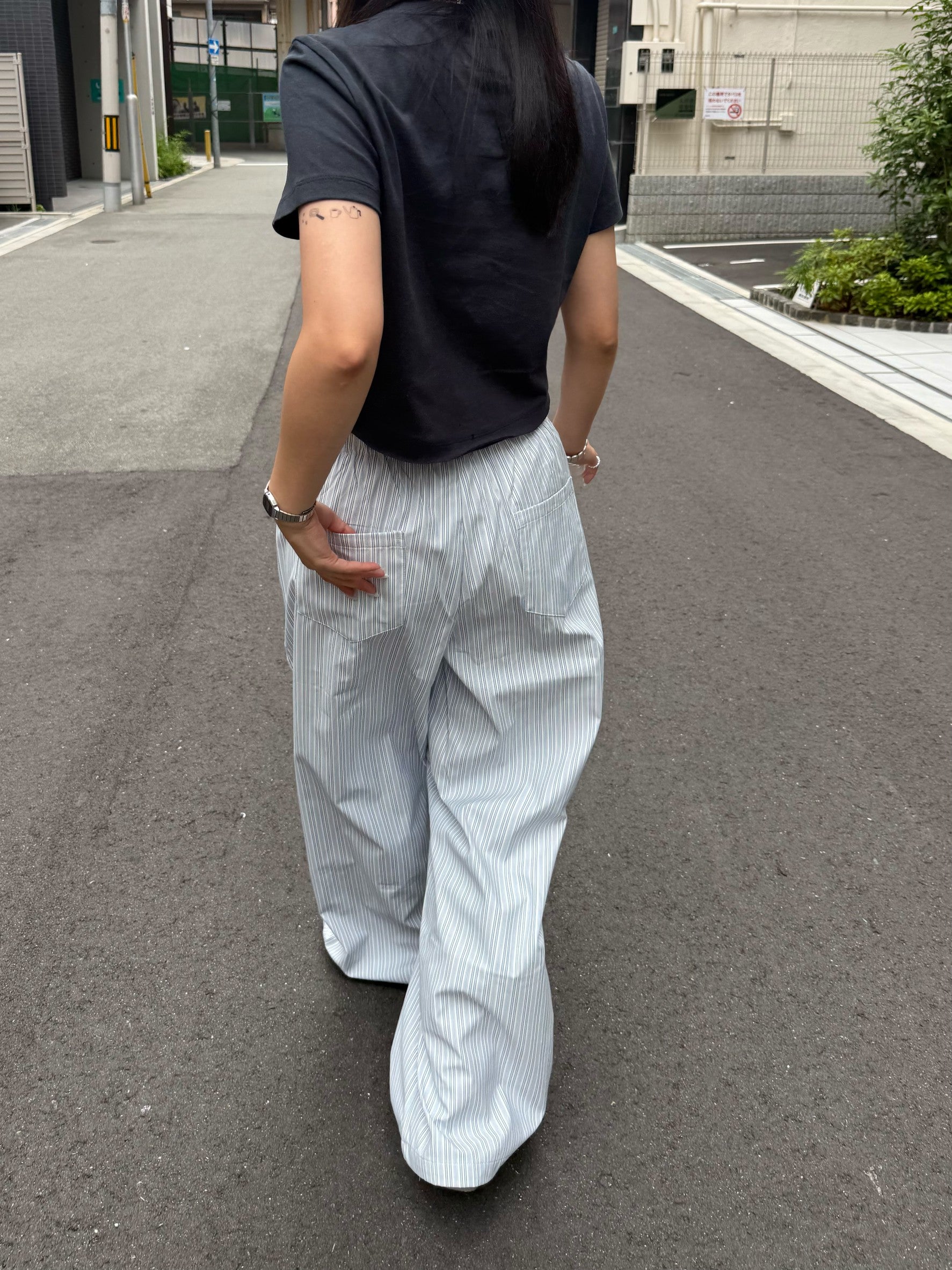 ストライプドローコードルーズワイドパンツ TM-016
