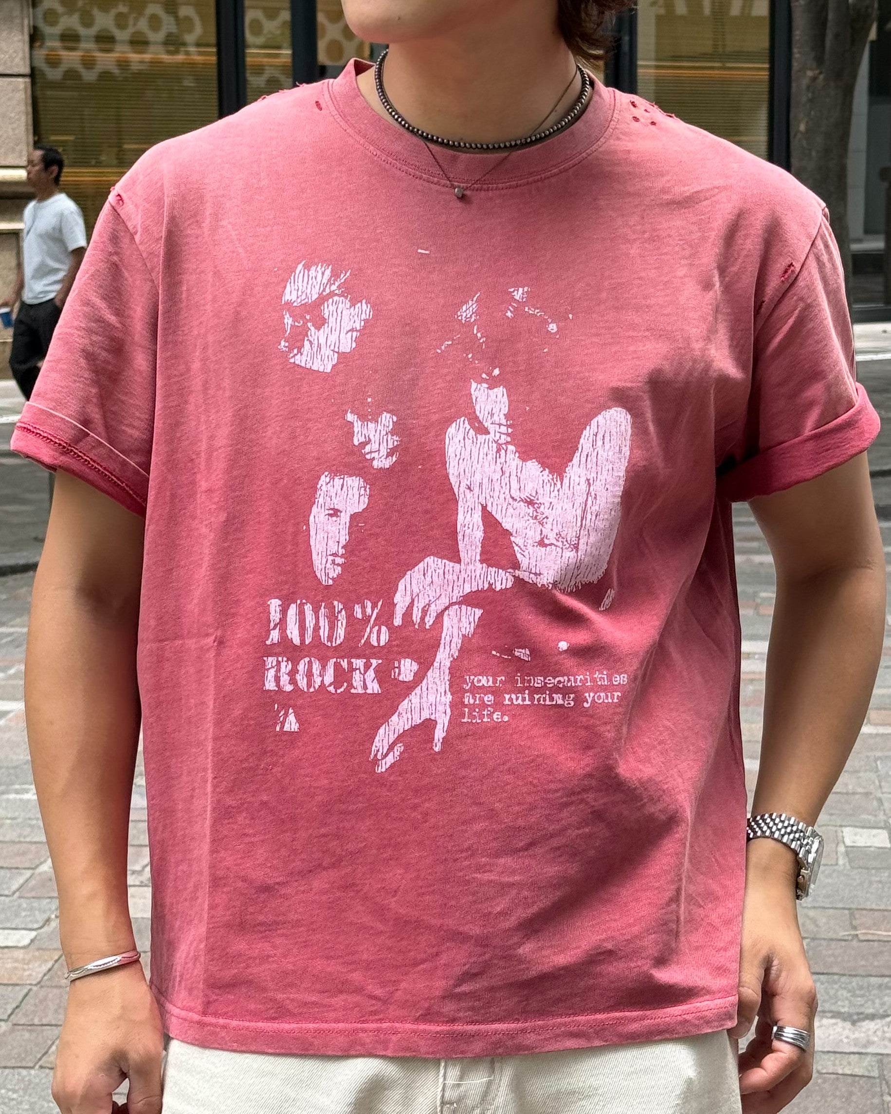 ロックプリントダメージ加工半袖Tシャツ KO-021