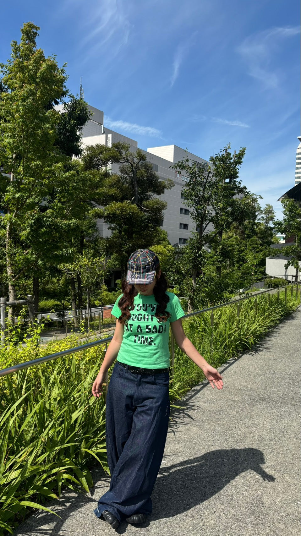 グリーンロゴプリント半袖フィットTシャツ PC-024