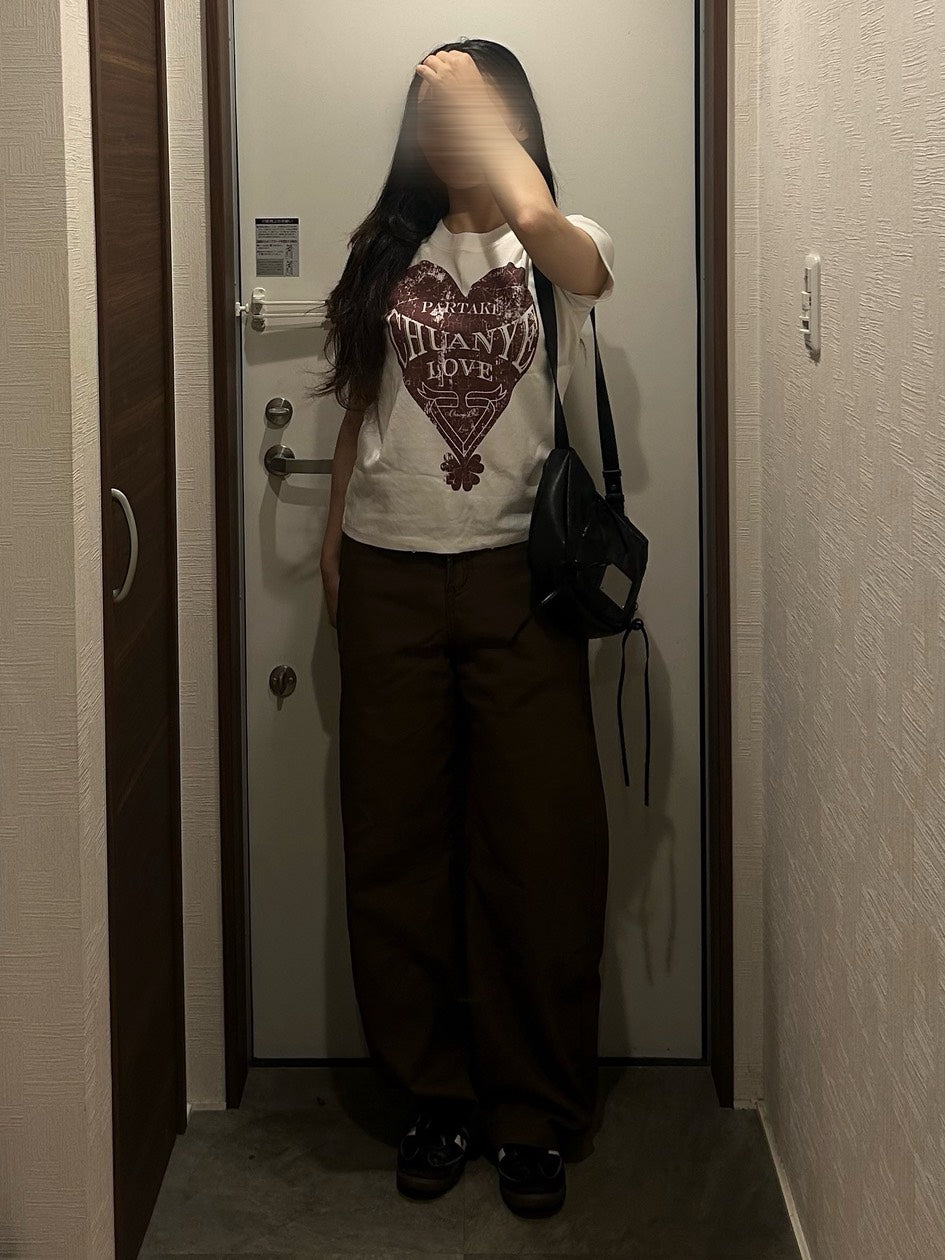 ブラウンハイウエストワイドデニムパンツ OT-062