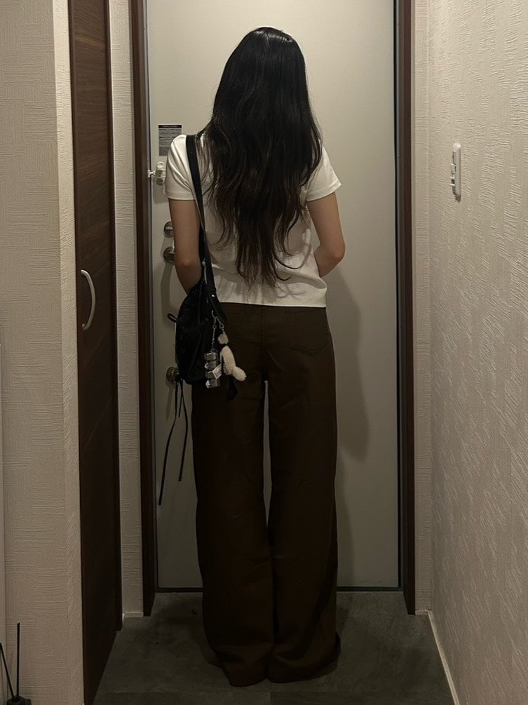 ブラウンハイウエストワイドデニムパンツ OT-062