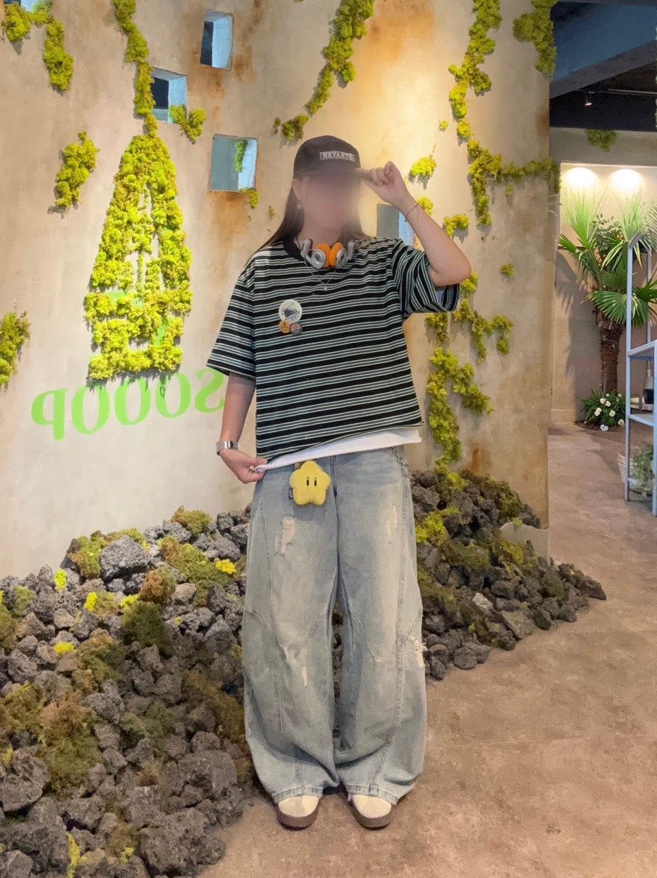 モノトーンボーダークロップ半袖Tシャツ　EA-020